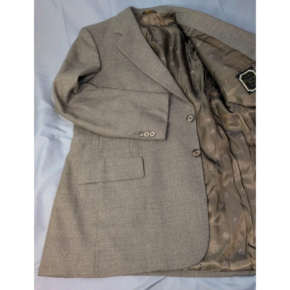 Vintage 70s Christian Dior Blazer 40R‎ Taupe 100% Wool Hart Schaffner Marx USA